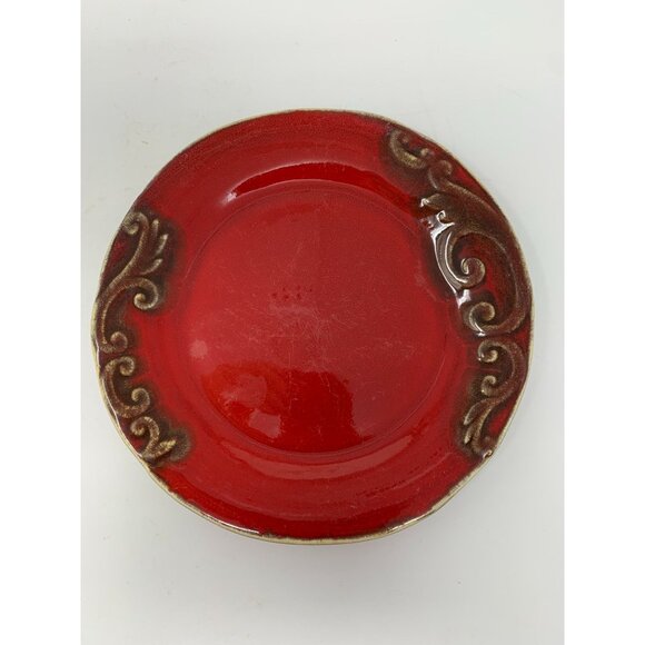 PIER 1 IMPORTS VANIA Salad Plates ~ Set of 5 ~ Brown Scrolls on Red ~ Italy - Picture 13 of 13